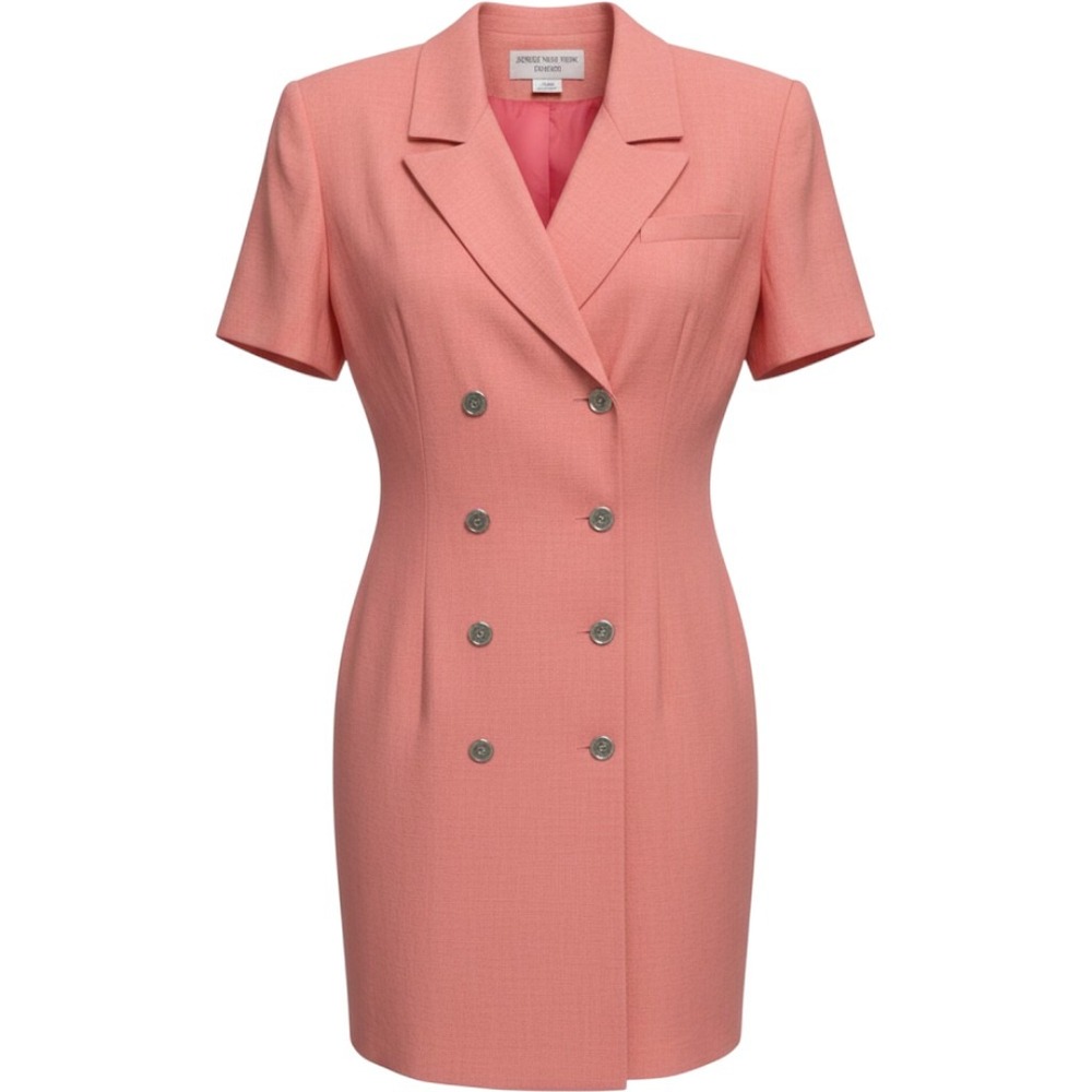 Jones New York Womens 12 Coral Pink Silk Linen Double Breasted Blazer Dress